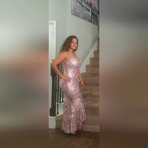 Betsy & Adam Womens Sequined Midi Evening Dress